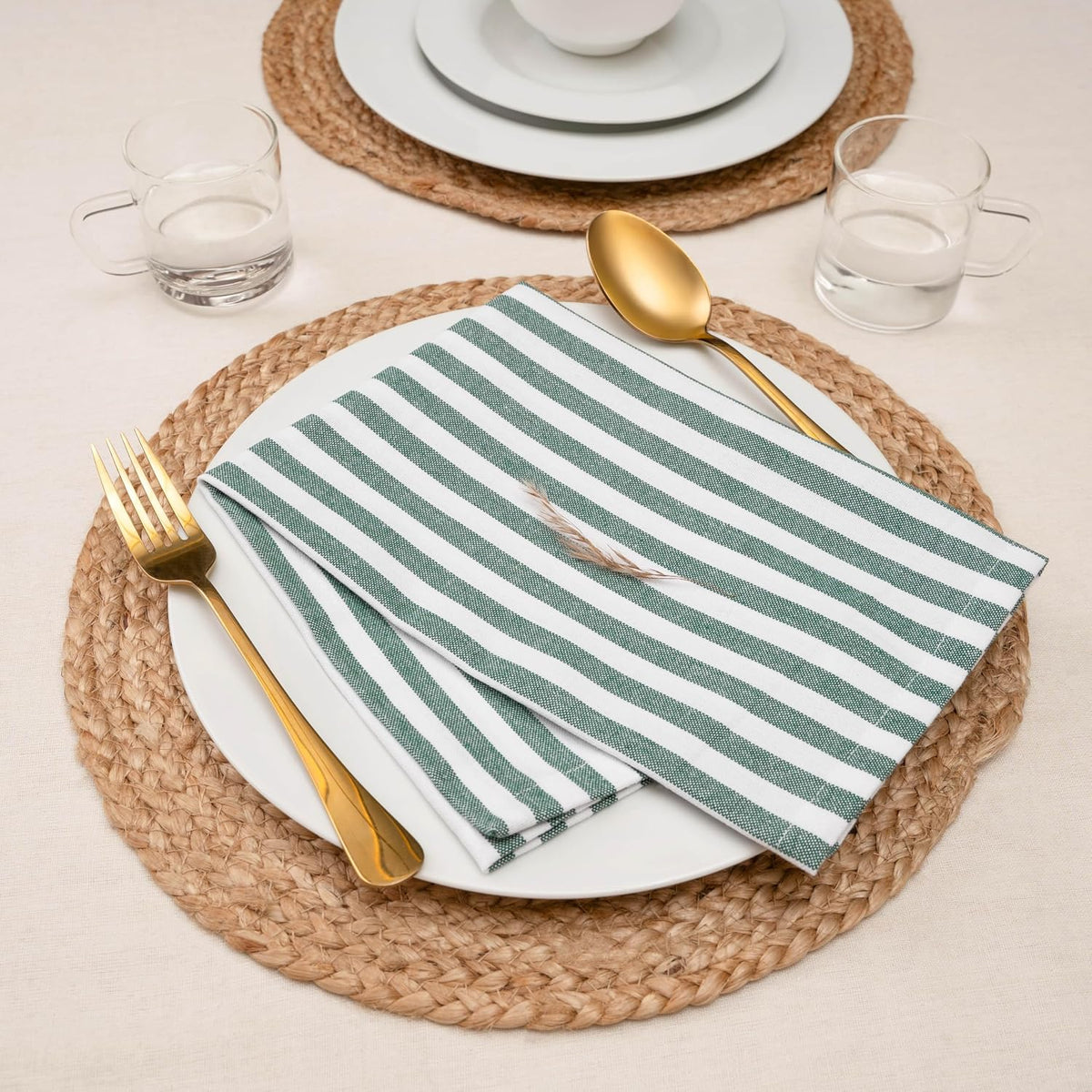 Blue Needles Set of 12 Striped Cloth Napkins 100% Cotton Dinner Table Napkins 18x18 inches, Soft, Reusable, Absorbent &