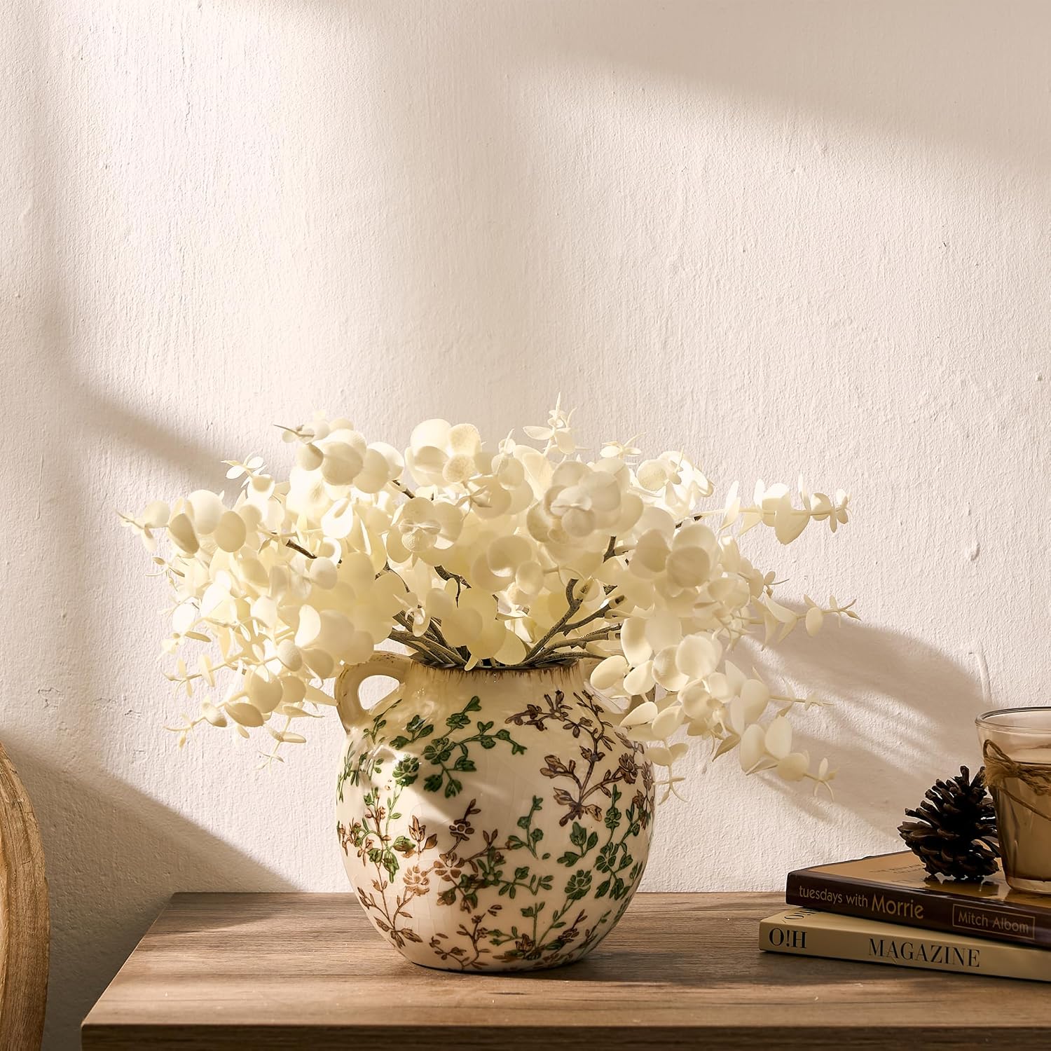 Rustic Ceramic Vase / Beige and Green- 5.6 / 5.6 Inch