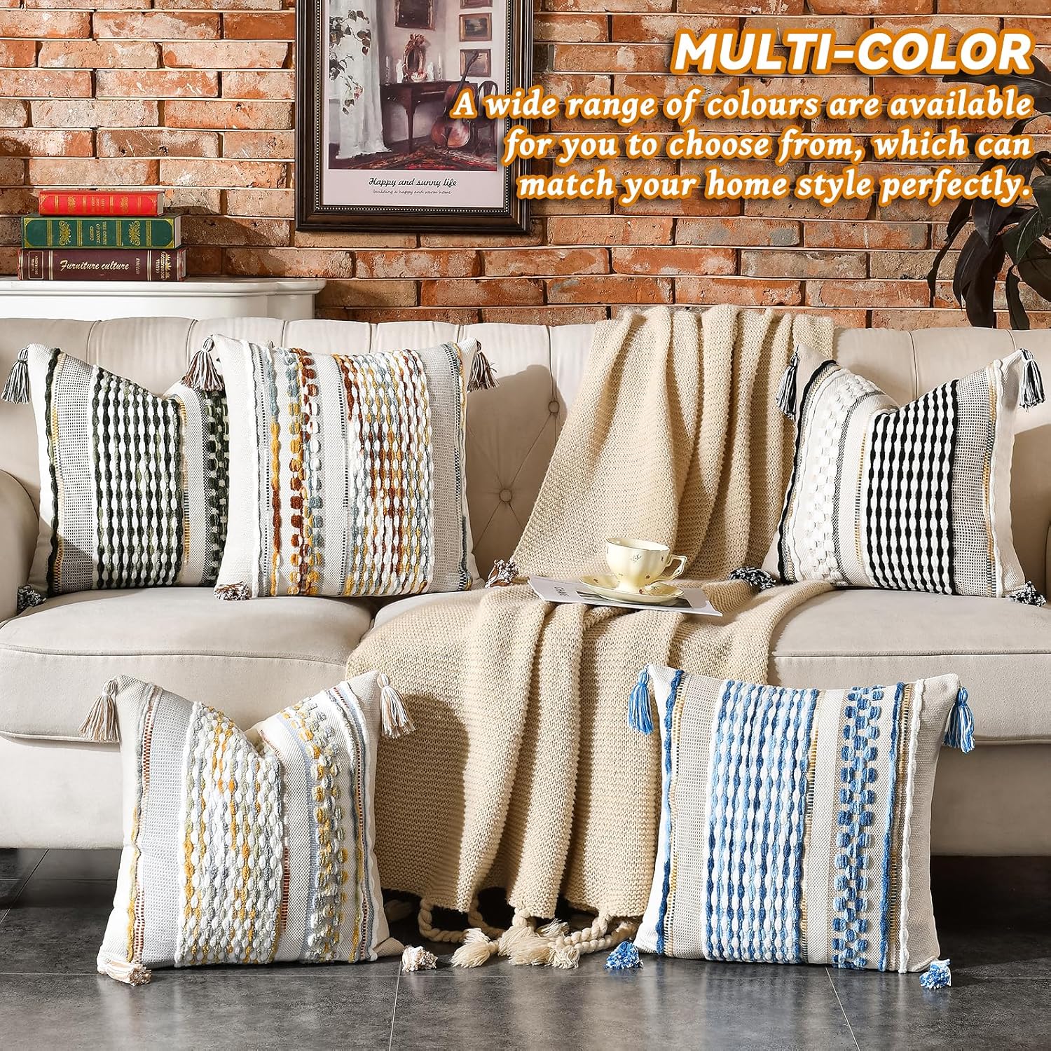 Tassels Woven Decorative Pillow Case / 18 x 18 / Grey