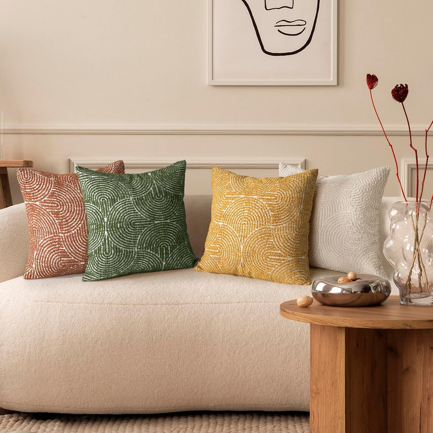 Boho Decorative Textured Throw Pillow Covers / Olive Green / 20 x 20 / Set of 2