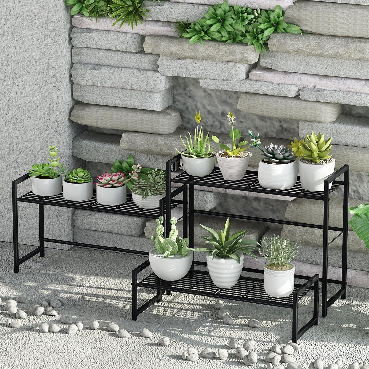 Garden 4 you 3-Tier Stair Style Metal Plant Stand, Stackable Plant Shelf | 3-tier stair style,Stackable heavy-duty