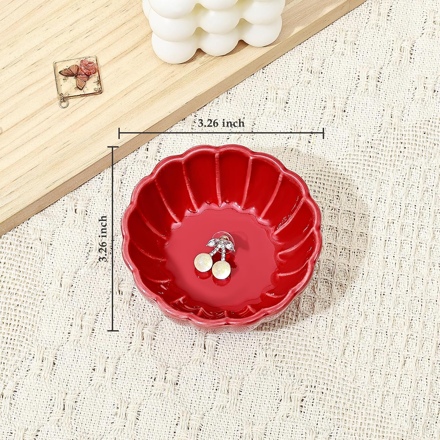 Decorative Plate Tray / Round Petal Flower, Red