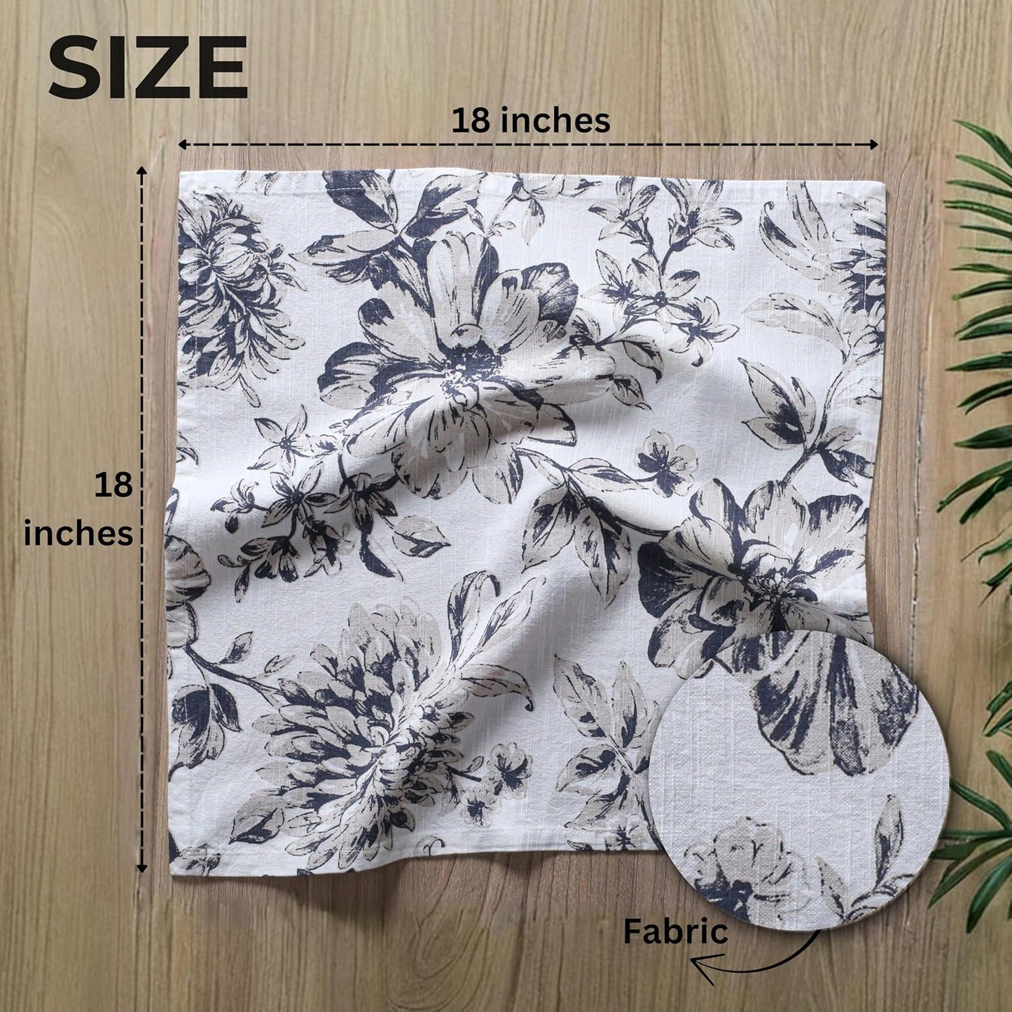 Palisa Floral Print Cloth Napkins Set of 12, 18x18 Inch, (Grey & Beige) | 100% Cotton Dinner Napkins | Reusable &