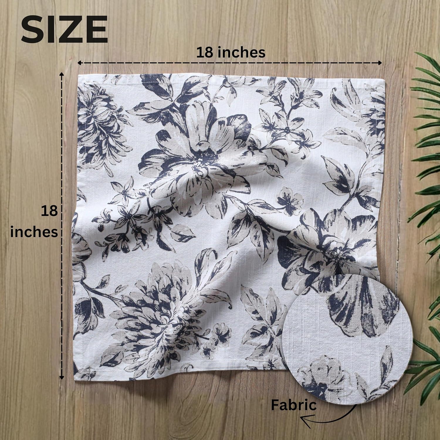 Palisa Floral Print Cloth Napkins Set of 12, 18x18 Inch, (Grey & Beige) | 100% Cotton Dinner Napkins | Reusable &