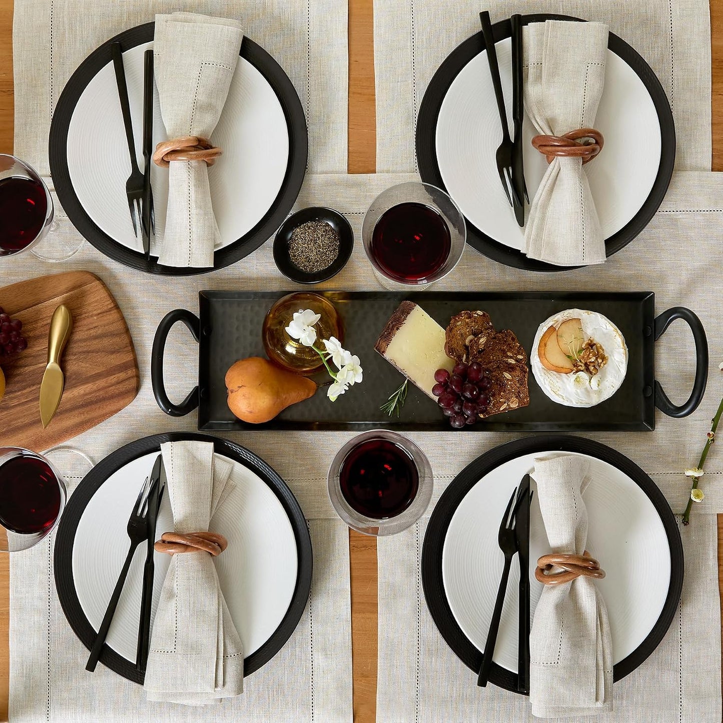 Solino Home 100% Pure Linen Placemats Light Natural, 14 x 19 in, Set of 4 | Classic Hemstitch Place Mats place settings