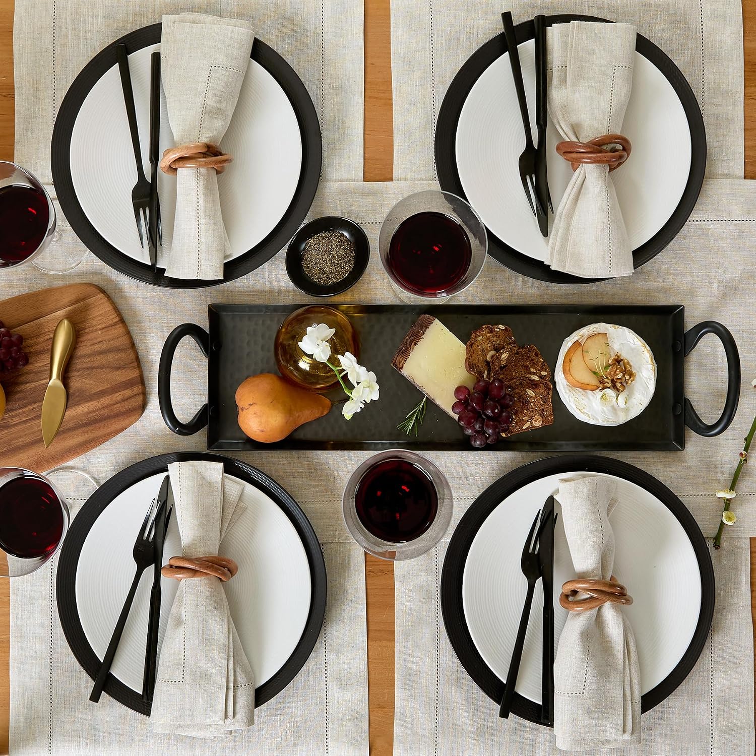 Solino Home 100% Pure Linen Placemats Light Natural, 14 x 19 in, Set of 4 | Classic Hemstitch Place Mats place settings
