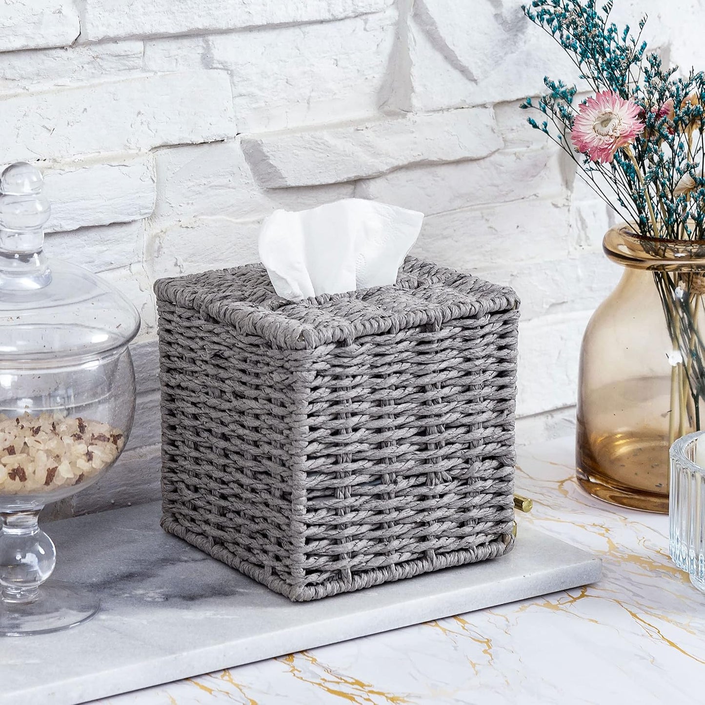 Woven Cube Tissue Holder / Gray