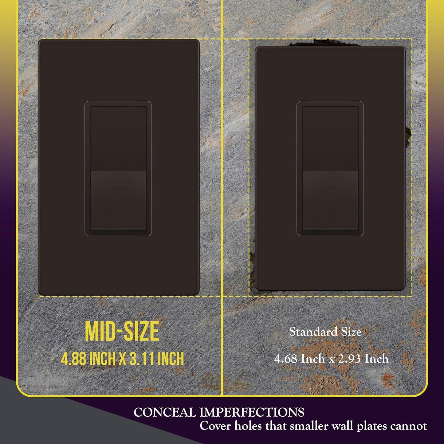 ENERLITES 1-Gang Brown Mid-Size Screwless Decorator Wall Plate, 10 Pack | Size 4.88" x 3.11", Plate cover Fits light