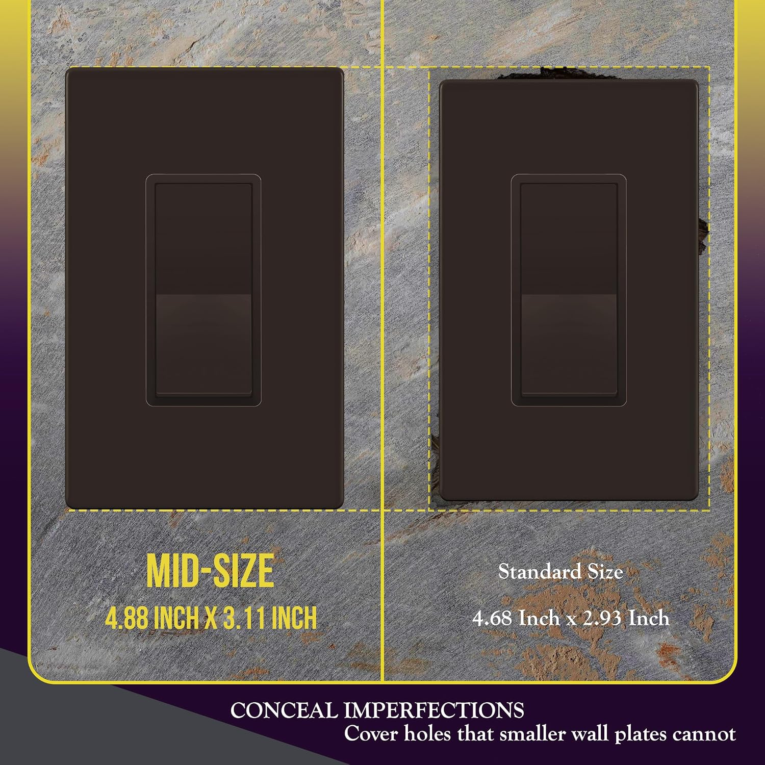 ENERLITES 1-Gang Brown Mid-Size Screwless Decorator Wall Plate, 10 Pack | Size 4.88" x 3.11", Plate cover Fits light