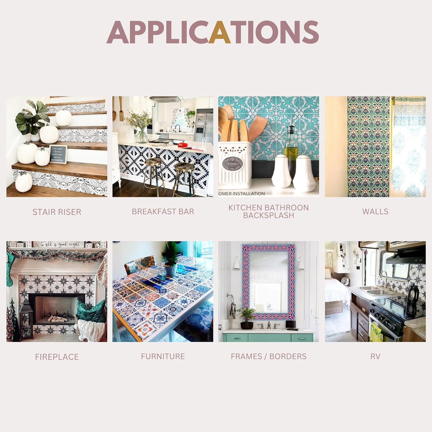 Positano Peel and Stick Tile Stickers Vinyl Self-Adhesive / 4 x 4 / 4 1/ 1/4 " Inch / Set of 22
