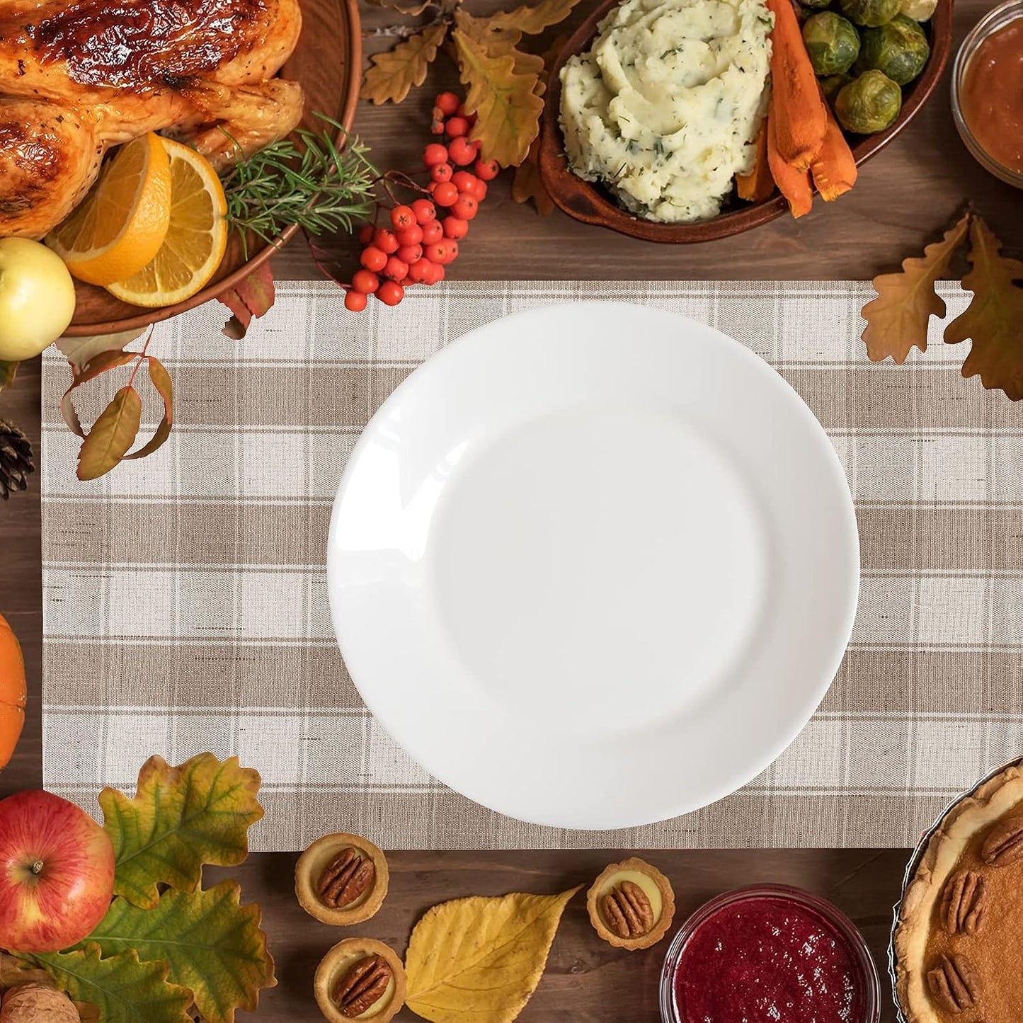 Home Brilliant Beige Placemats Set of 6 Farmhouse Buffalo Plaid Place Mats Machine Washable Dining Cloth Table Place