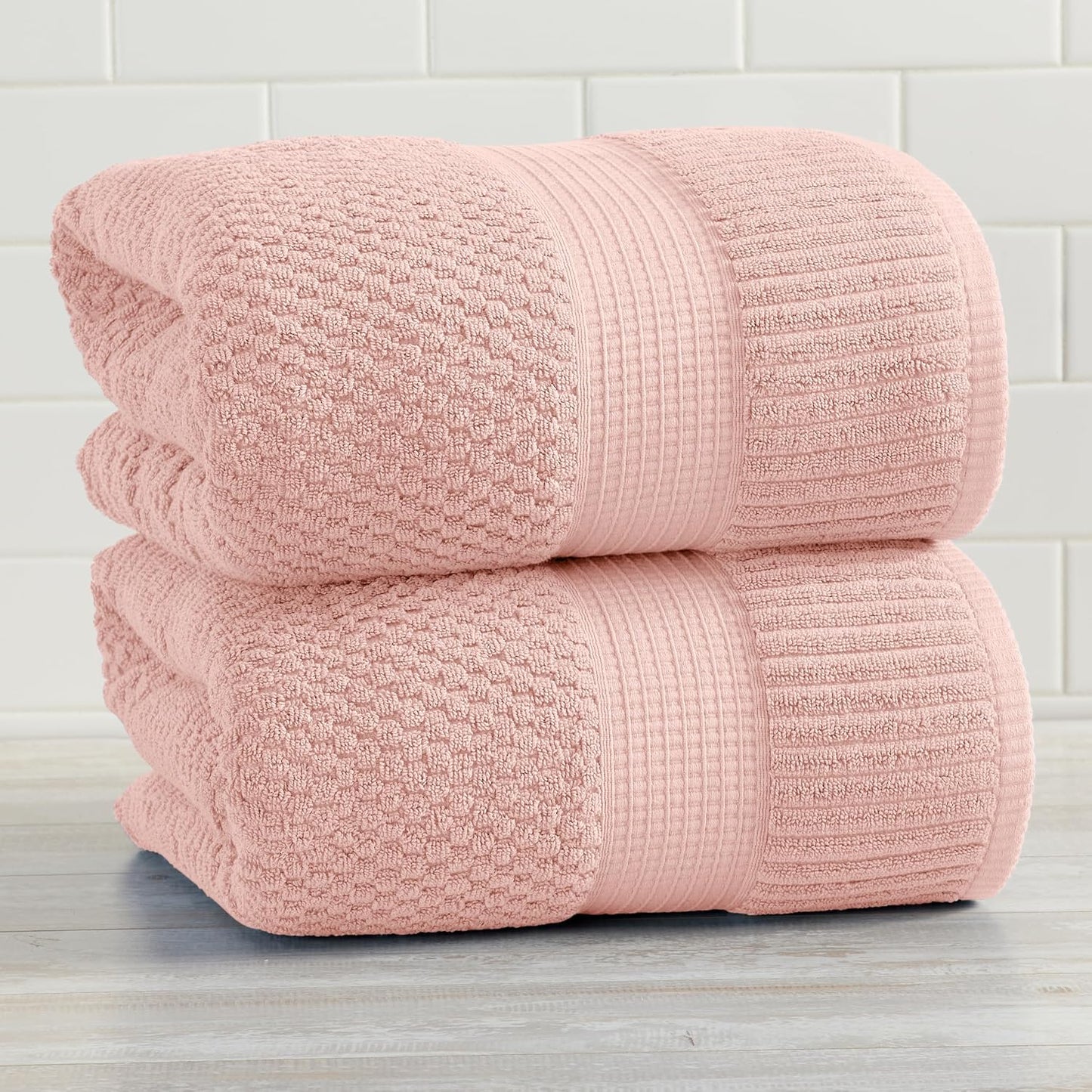 NY Loft 100% Cotton 2-Pack Oversized Bath Towel Set | Pink | Quick-Dry | Two Oversized 35" x 70" Bath Towels / Bath