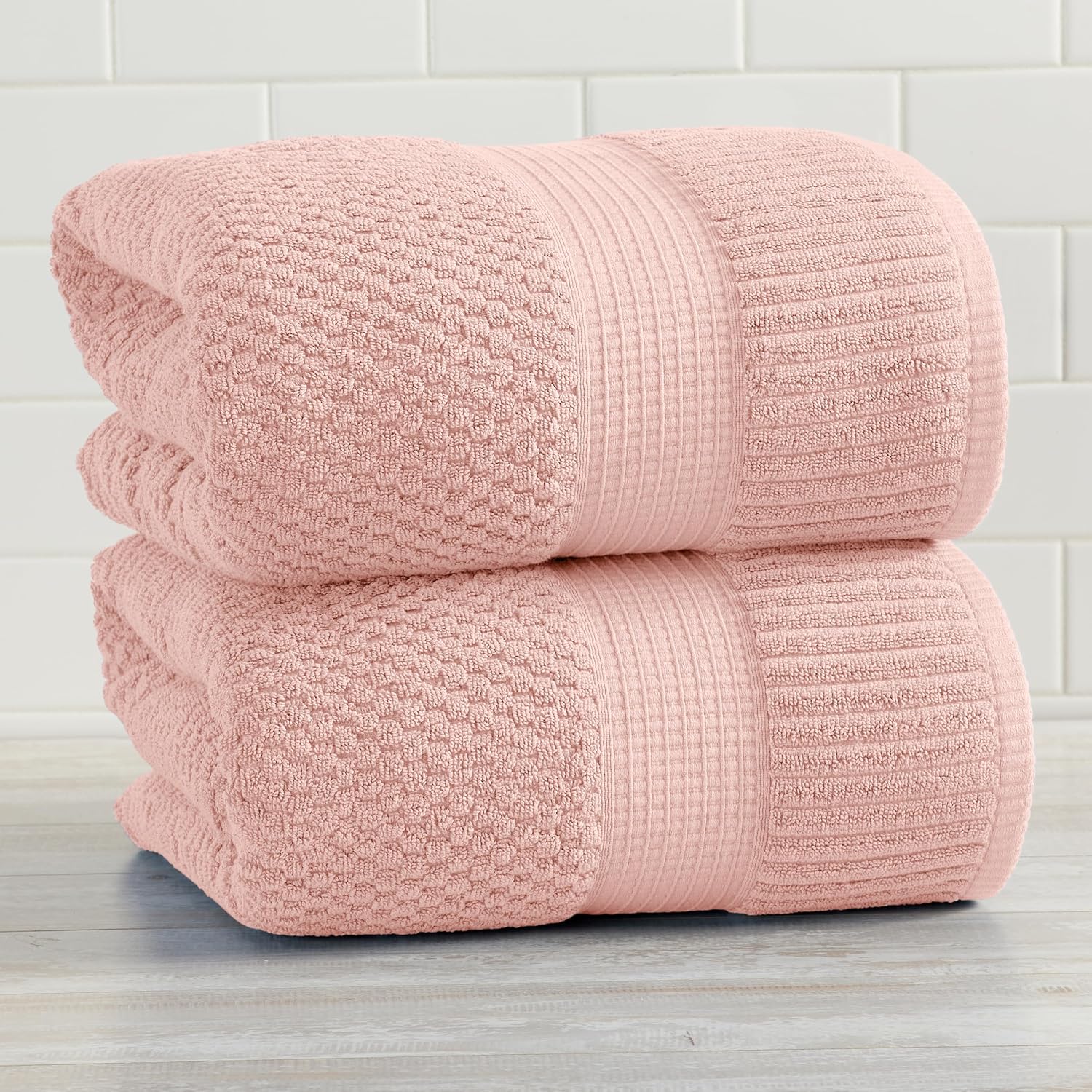 NY Loft 100% Cotton 2-Pack Oversized Bath Towel Set | Pink | Quick-Dry | Two Oversized 35" x 70" Bath Towels / Bath