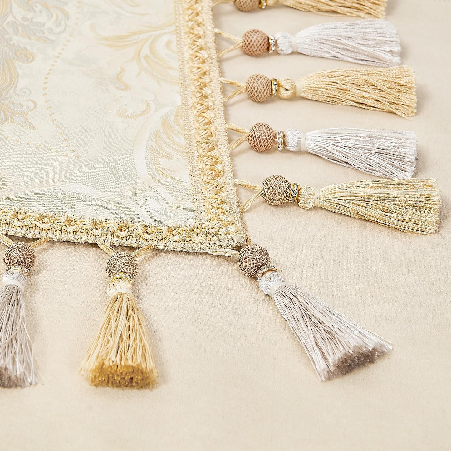 Loom and Mill Elegant Damask Table Runner 13x108 inch, Champagne Gold | Double Layer Design Jacquard Dining Table