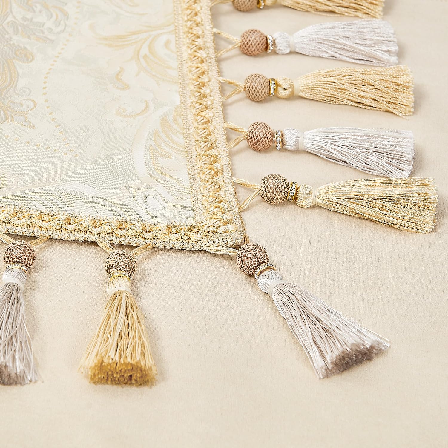 Loom and Mill Elegant Damask Table Runner 13x108 inch, Champagne Gold | Double Layer Design Jacquard Dining Table
