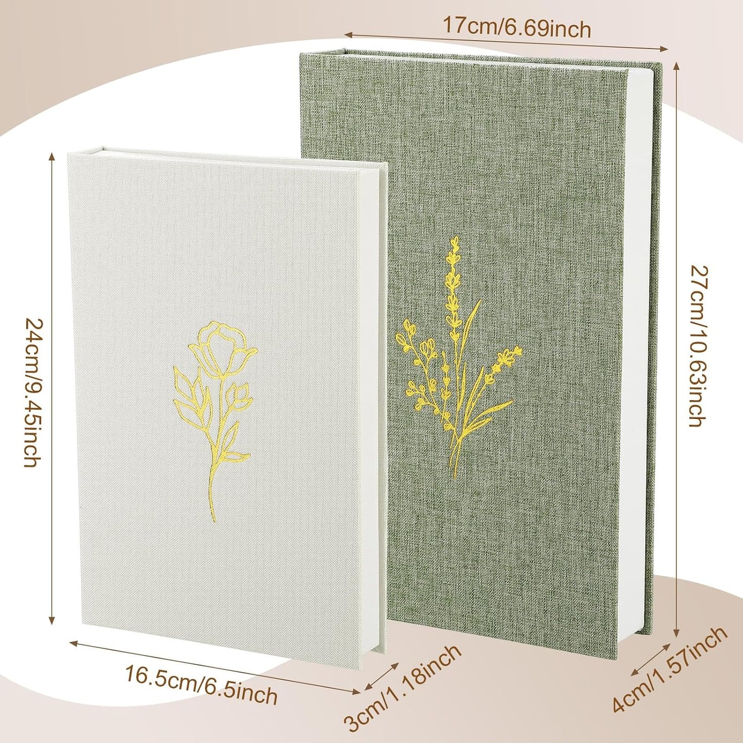 Aesthetic Decorative Books Linen Boxes Coffee Table Bookshelf Mantle / Sage Green Beige / Set of 2