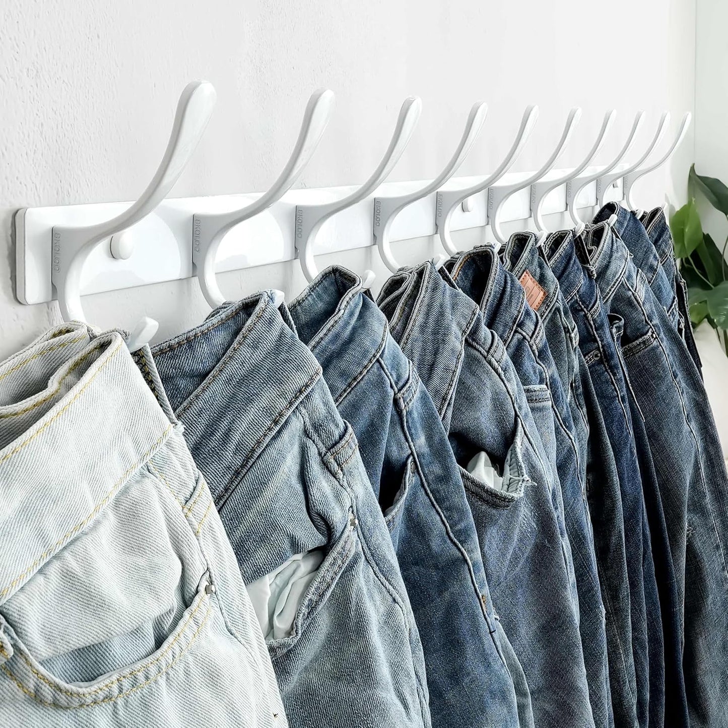 SKOLOO Wall Mounted Coat Rack - 10 Hooks, Heavy Duty, Stainless Steel, Metal Wall Hangers, Sturdy Coat Hooks for