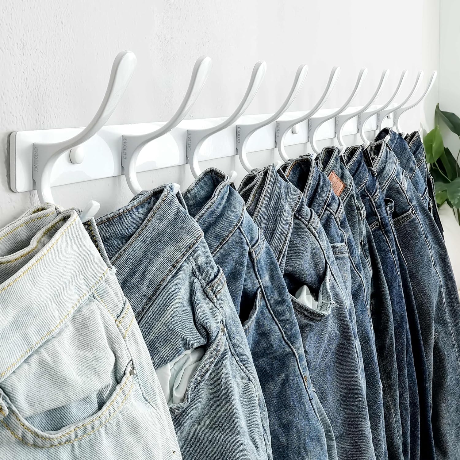 SKOLOO Wall Mounted Coat Rack - 10 Hooks, Heavy Duty, Stainless Steel, Metal Wall Hangers, Sturdy Coat Hooks for