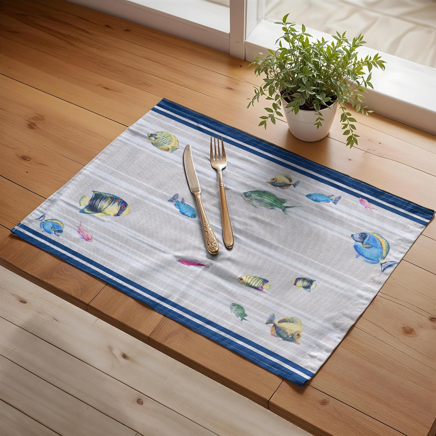 Maison d' Hermine Placemats Set of 4 Reusable 100% Cotton (13"x19") | Cloth Place Mats Washable Table Mats for Kitchen