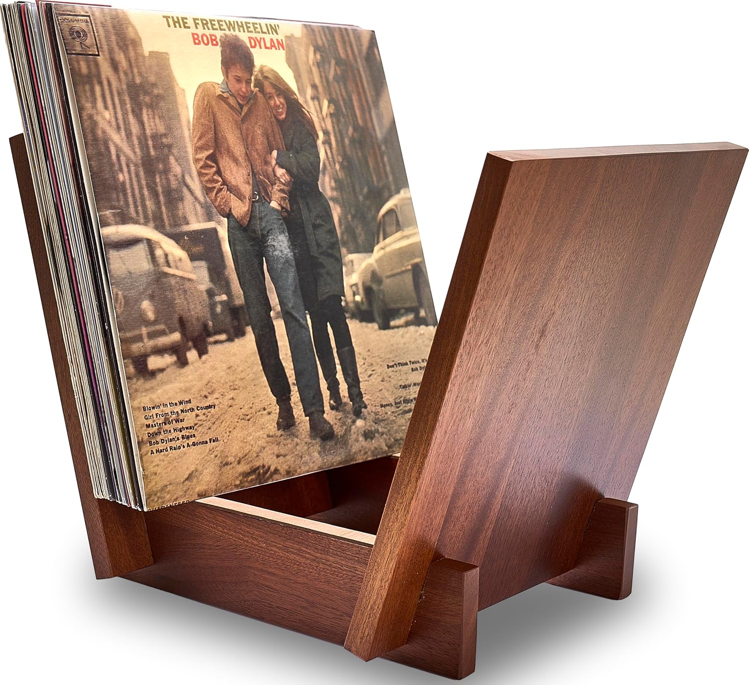 Honygebia Sapele Wood Vinyl Record Holder, V-Shaped Rack for 40 Premium LPs | Solid Sapele Wood Record Album Holder