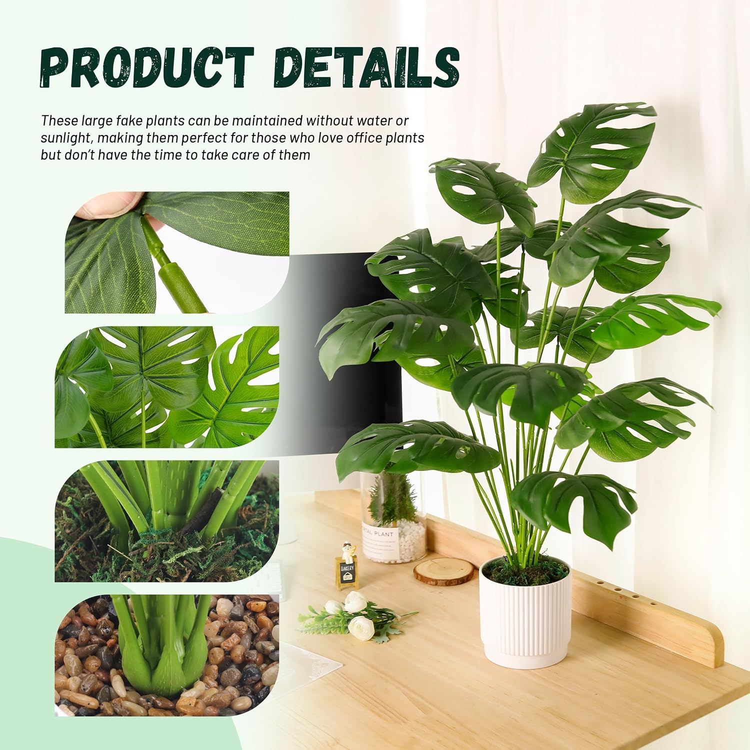 28" Fake Plants Large Artificial Monstera Faux Potted Plants Indoor Tall / 28"-WHITE