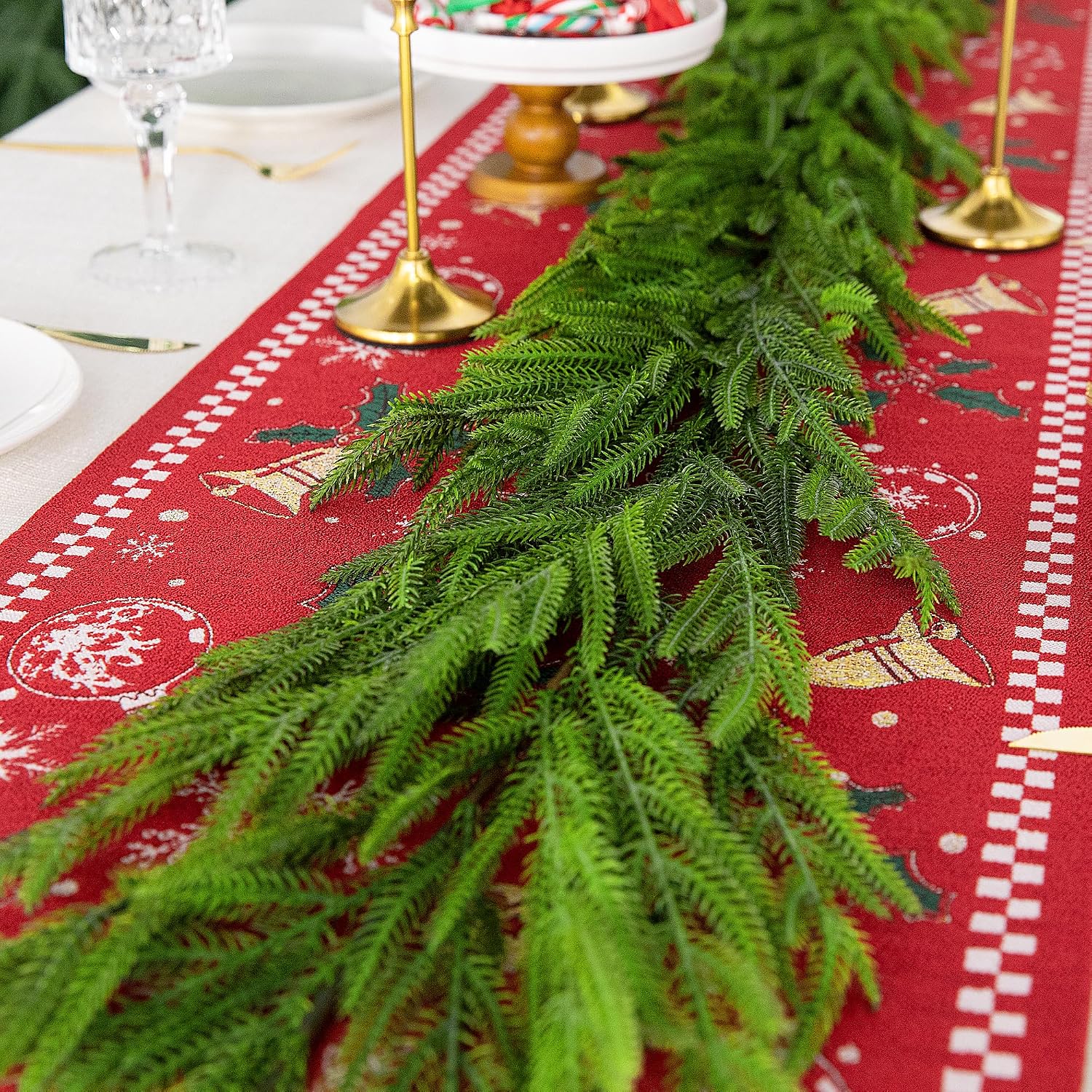 Watayo 2 Pcs Christmas Norfolk Pine Garland, 6 Ft Dense Real Touch Pine Garland Ornament, Realistic Artificial Pines