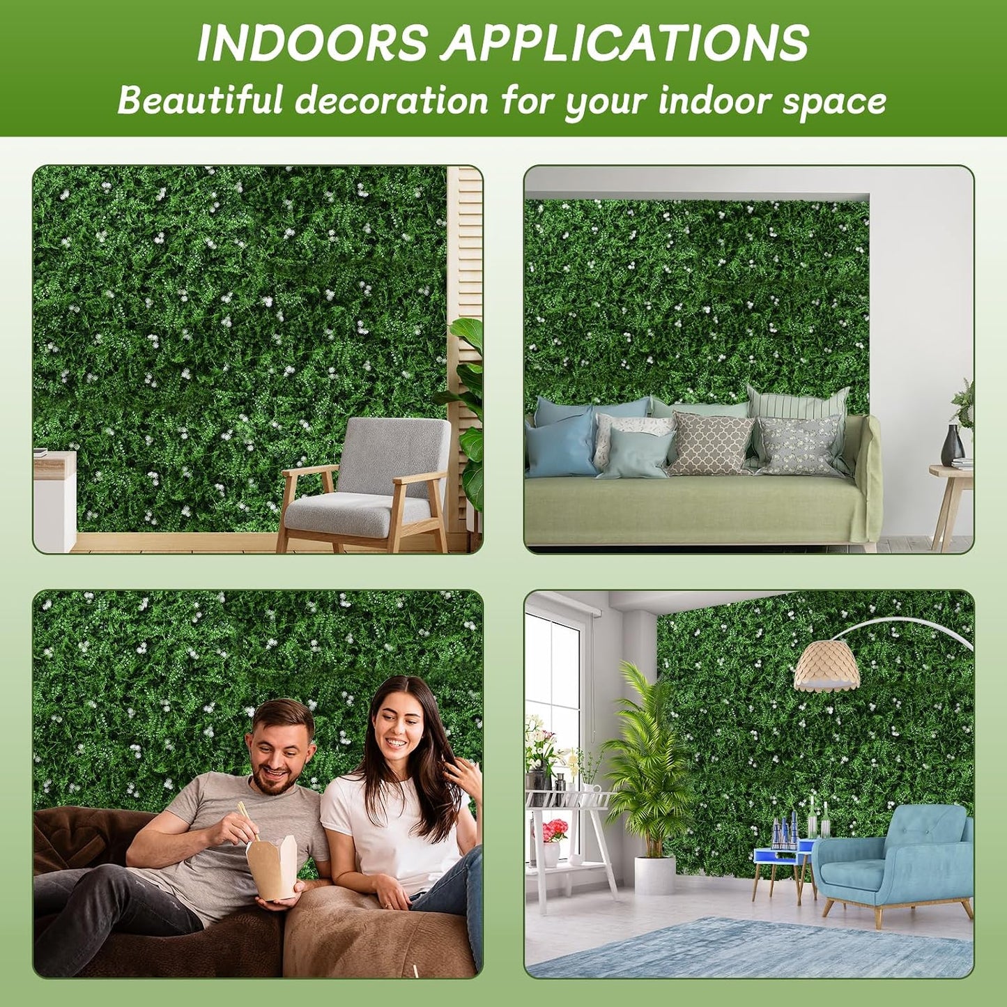 Fake Greenery Plant Wall Boxwood / 20 x 20 / Fern / Green / Set of 12