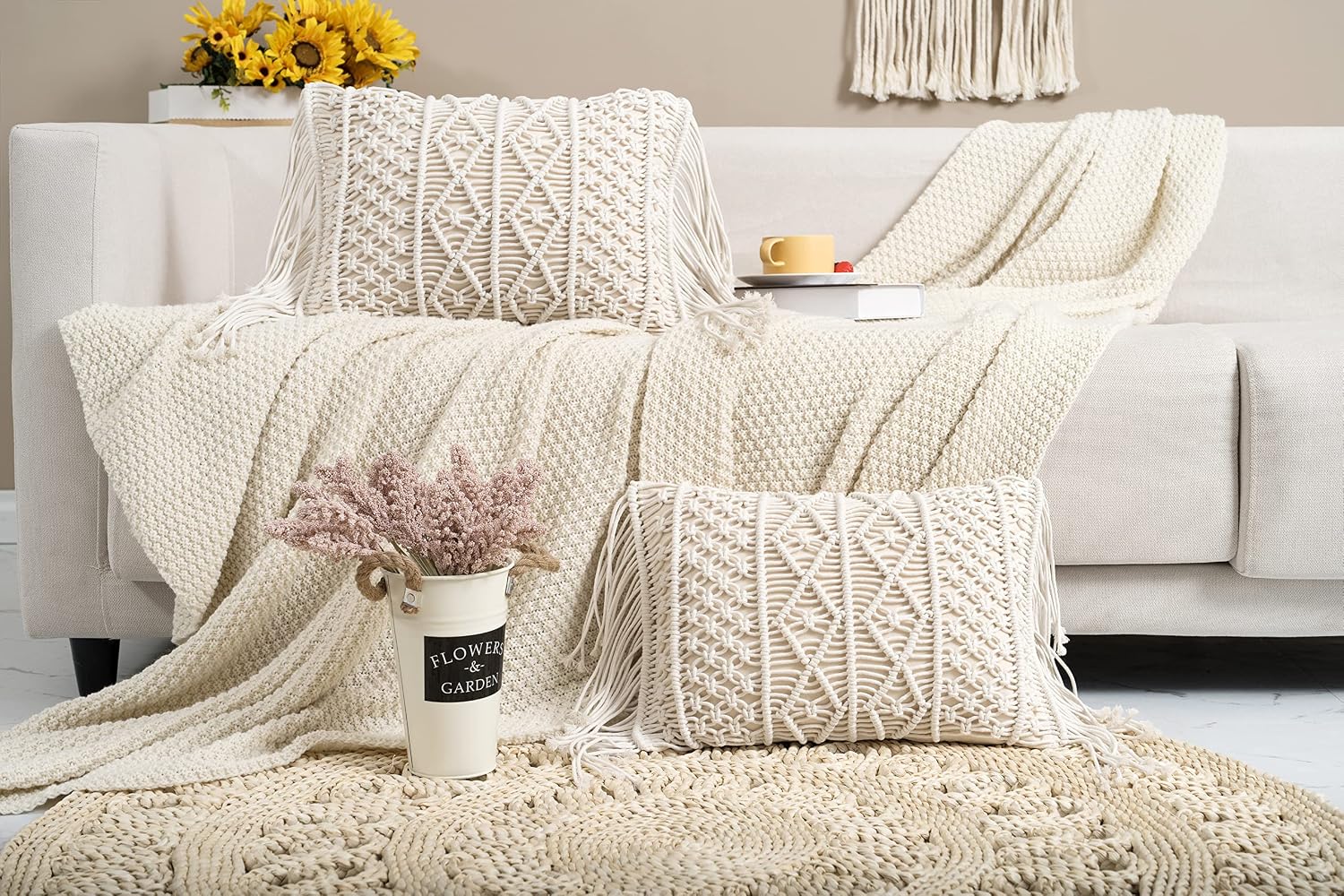 Macrame Lumbar Pillow Cover / B / Set of 2