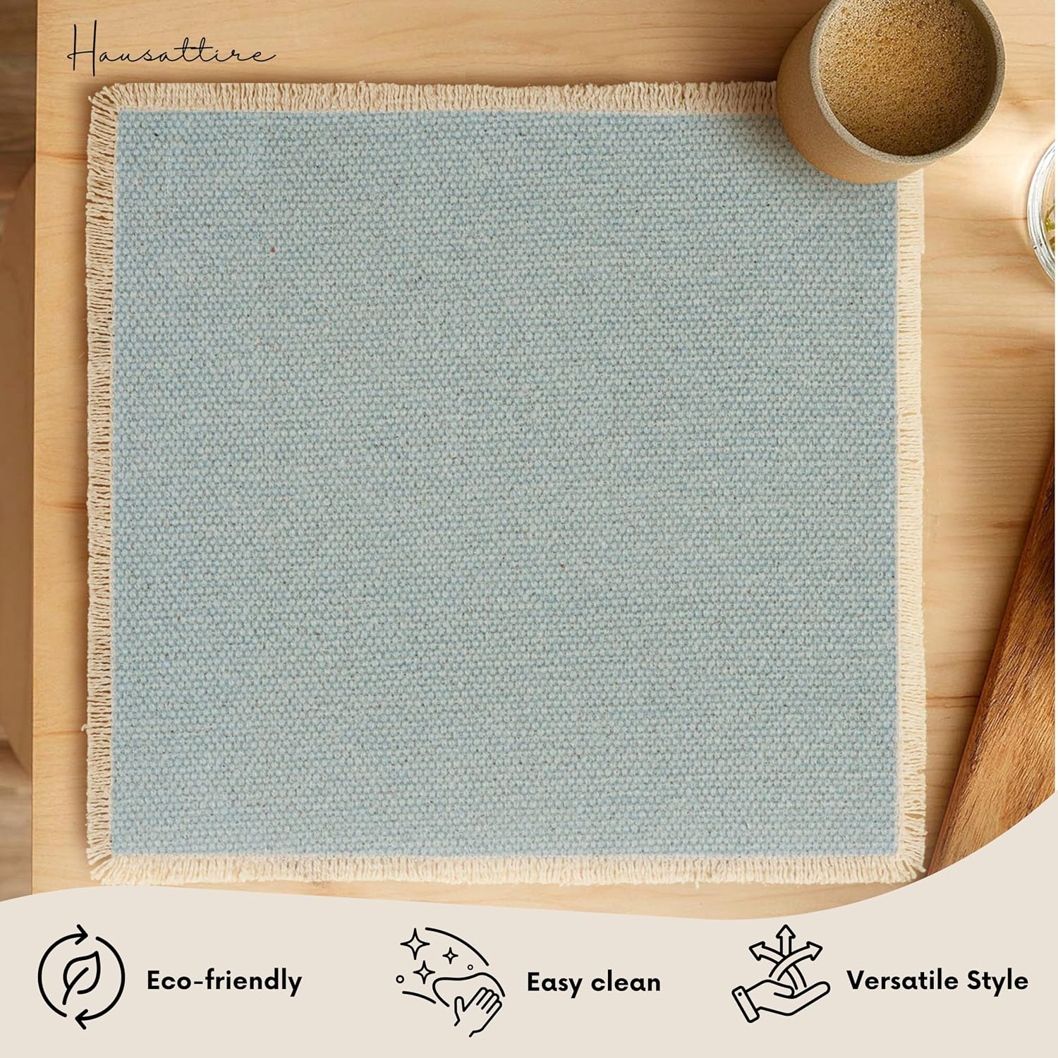 Hausattire Cotton Frayed Placemats Set of 6 Dining Table 14x14 Inch | Rustic Vintage Boho Washable Easter Placemat for