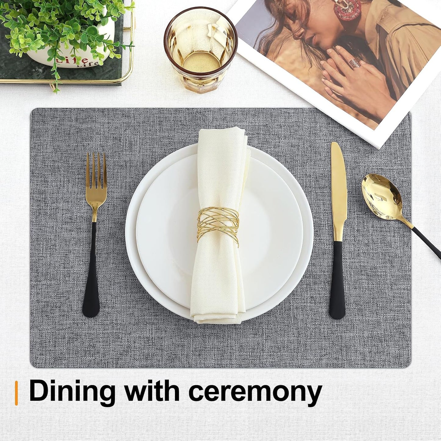 Homaxy Cloths Placemats for Dining Table Set of 6, 13" x 19", Dark Grey | Heat Resistant, Washable, Cotton Linen Blend