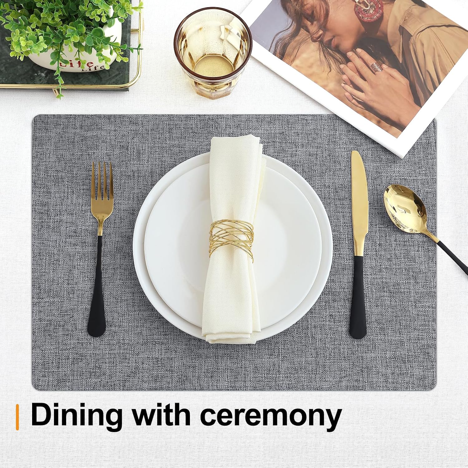 Homaxy Cloths Placemats for Dining Table Set of 6, 13" x 19", Dark Grey | Heat Resistant, Washable, Cotton Linen Blend
