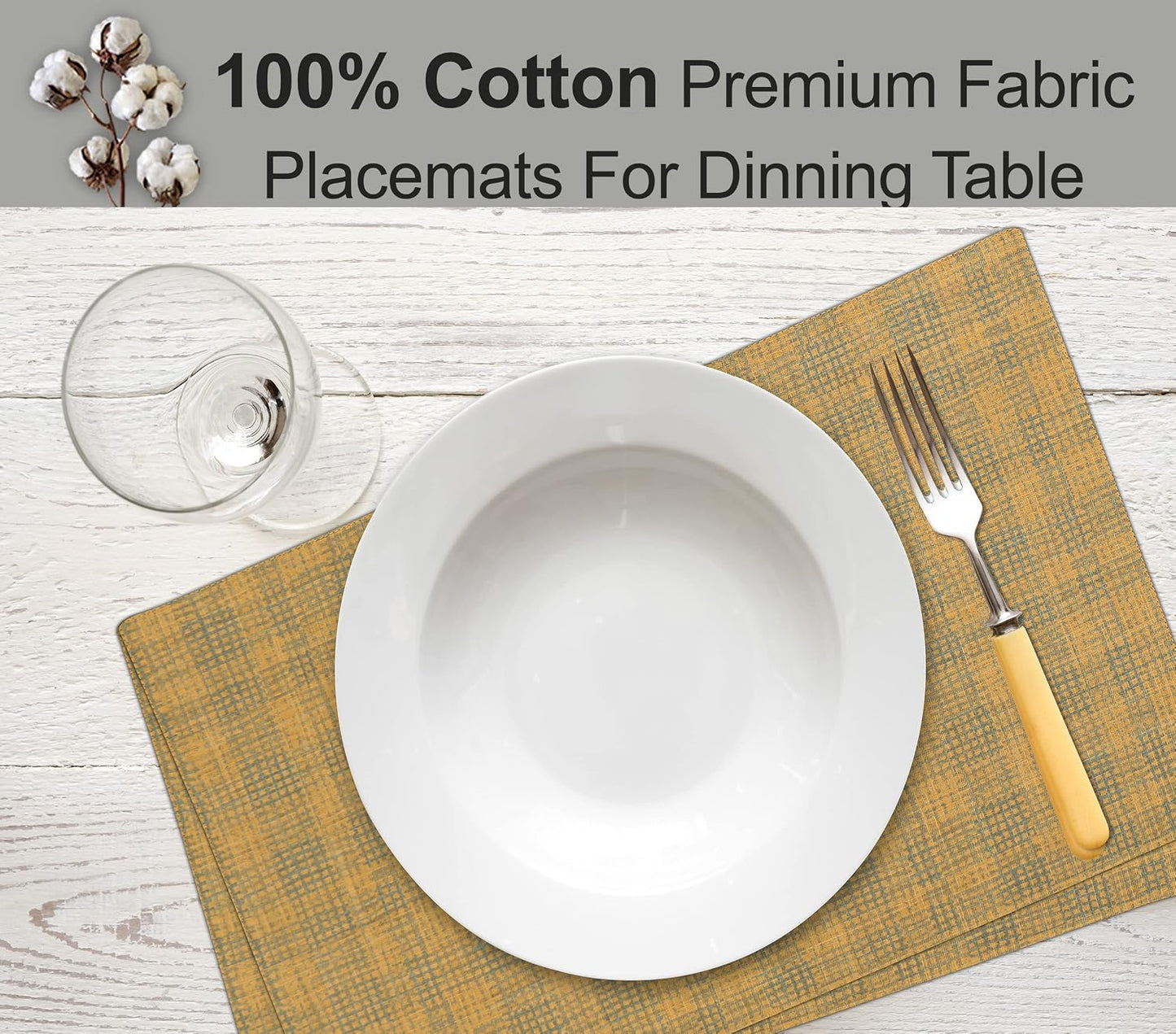 Ruvanti Placemats Set of 6, 100% Cotton Place Mats of 13"x19" – Wet Net | Heat, Stain resistant, Washable, Non-Slip