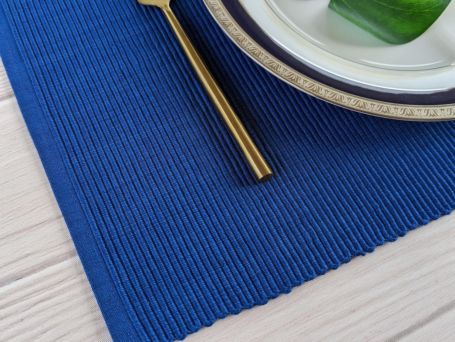 100% Cotton Ribbed Placemats - Set of 4-13 x 19 Inches - Royal Blue - Everyday Cloth Table Mats - Thick Construction