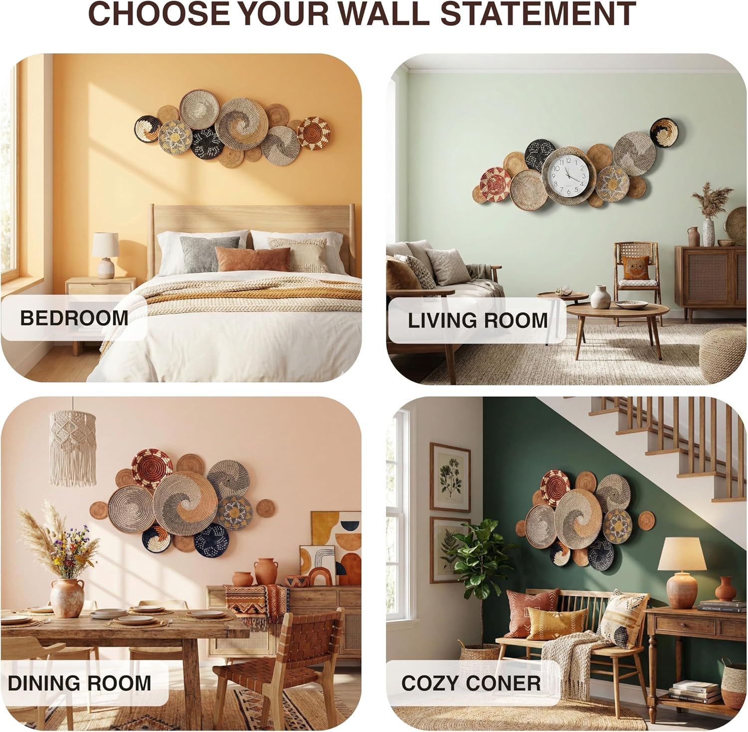 Woven Basket Wall Decor / Set of 12