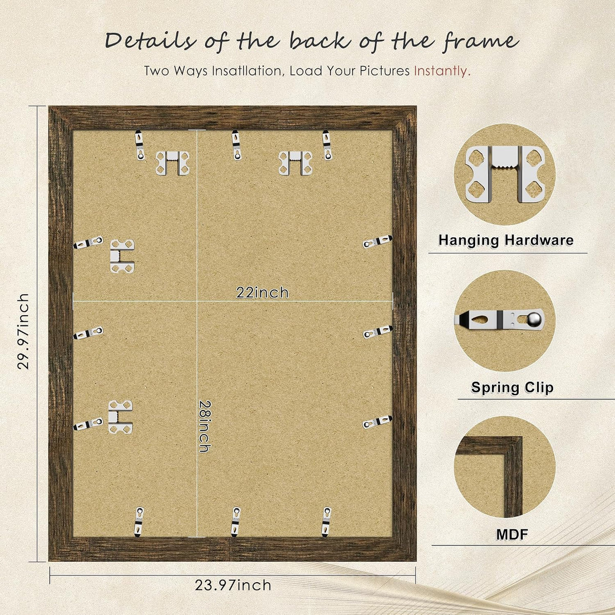 22x28 Rustic Brown Poster Frame, Picture Frame for Wall, 3 Pack | Fits 18x24 Photos With Mat or 22x28 Without Mat