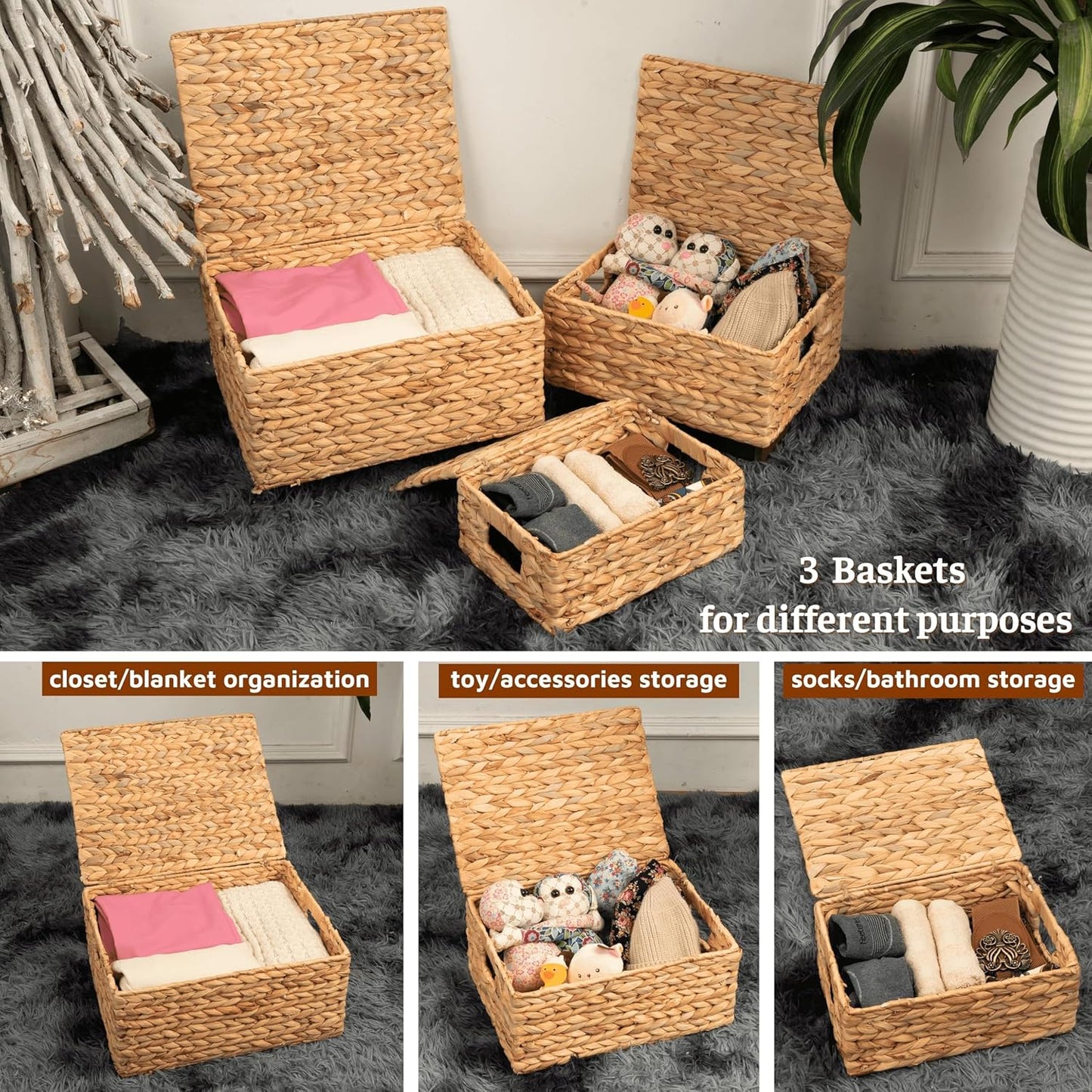 Wicker Baskets / Woven Storage Basket / Set of 3