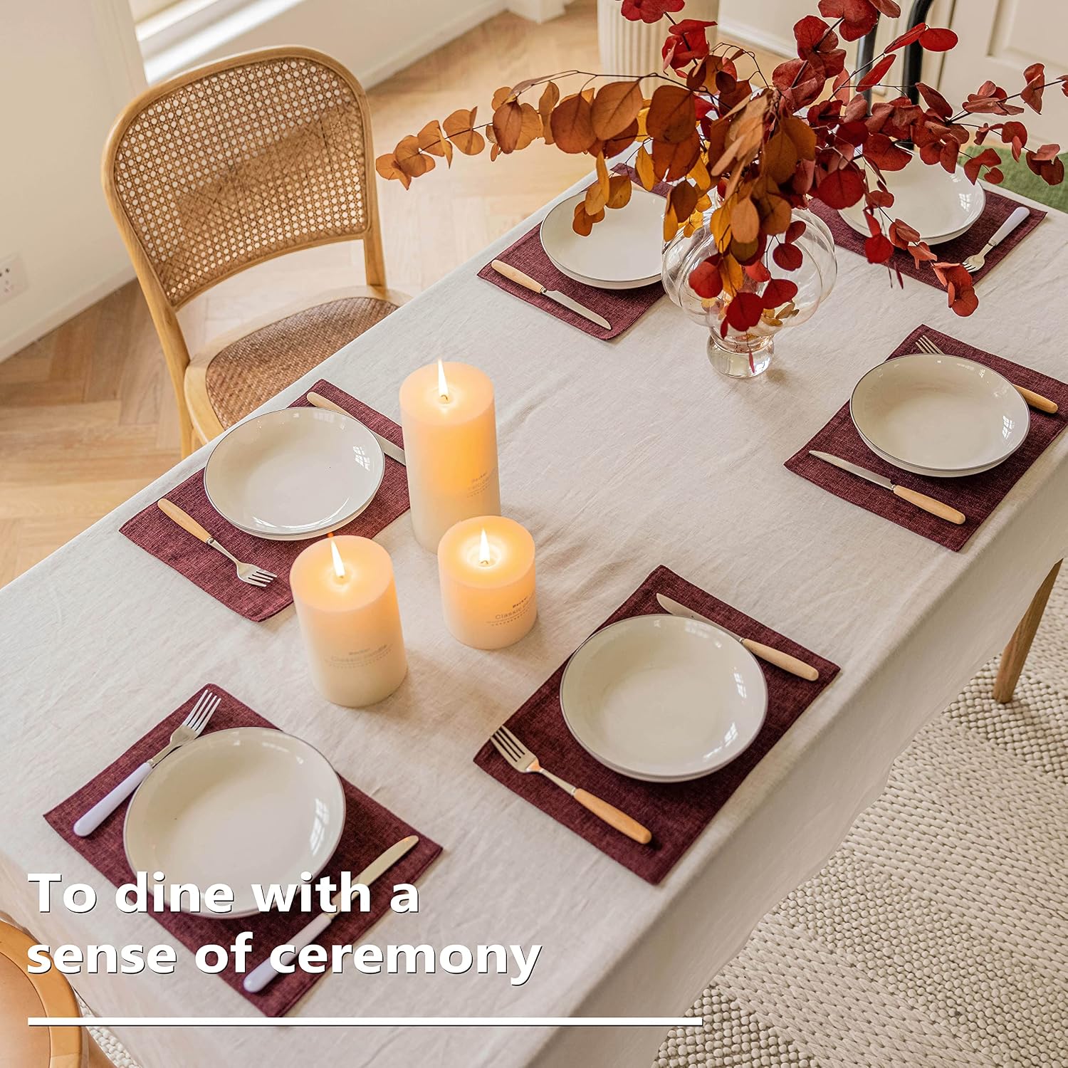 Home Brilliant Red Placemats for Holiday Linen Placemats Heat Resistant Dining Table Mats Kitchen Place Mats Dinner