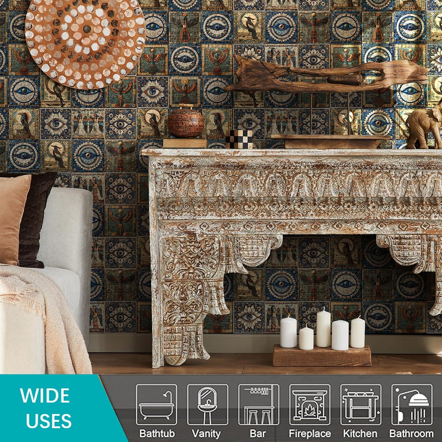 Wall Decals / Sticker Tiles / Blue/green/white / 6 x 6 / Set of 24