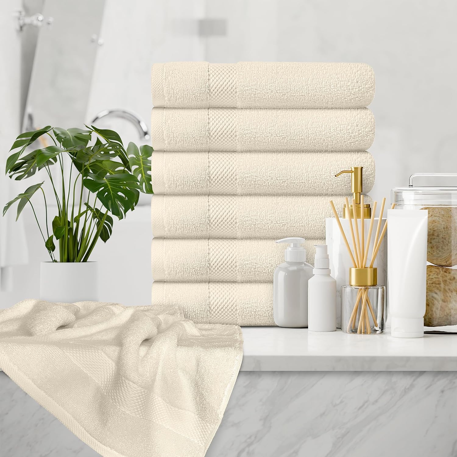 White Classic Luxury Ivory Hand Towels - Soft 100% Turkish Cotton | Highly Absorbent Hotel spa Bathroom Towel