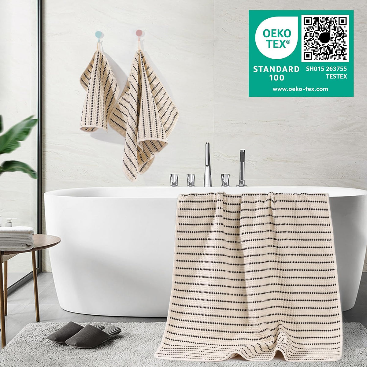 POLYTE 430 GSM Poly Blend Microfiber Quick Dry Waffle Bath Towel Set of 6 | 2-Body Towels, 2-Hand Towels, 2-Wash