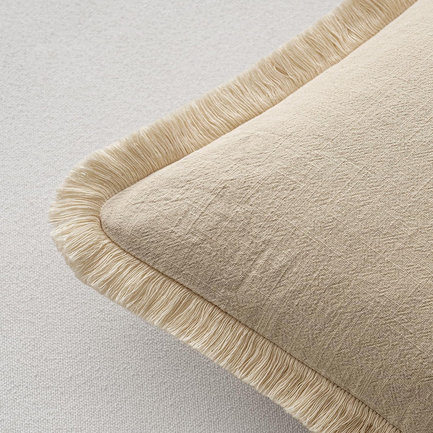 Decorative Throw Pillow Covers Neutral Linen Fringe Throw Pillows Boho / 18 x 18 / Beige / Set of 2