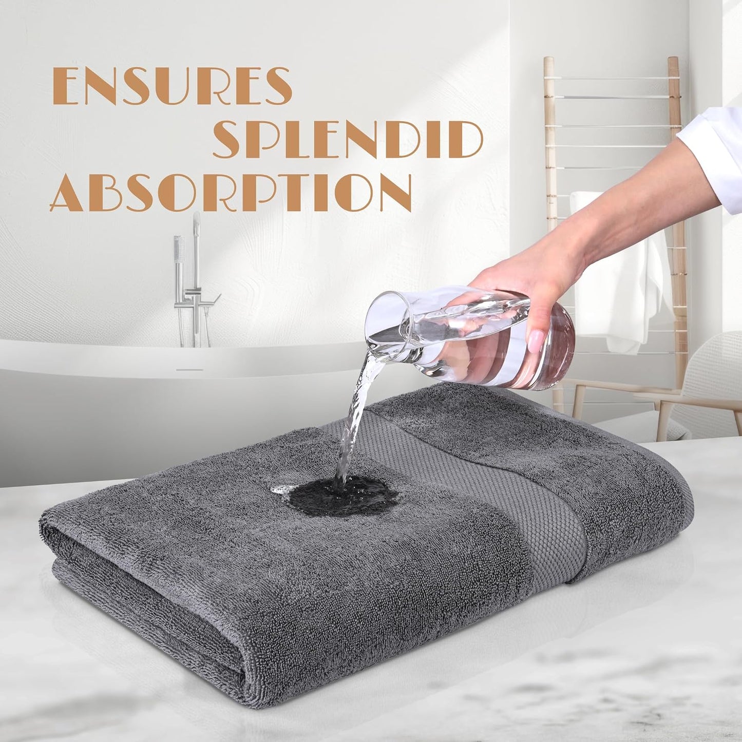 White Classic Wealuxe Grey Towels for Bathroom 6 Pack, Cotton Bath Towel Set for Hotel, Gym, Spa, Soft Extra Absorbent