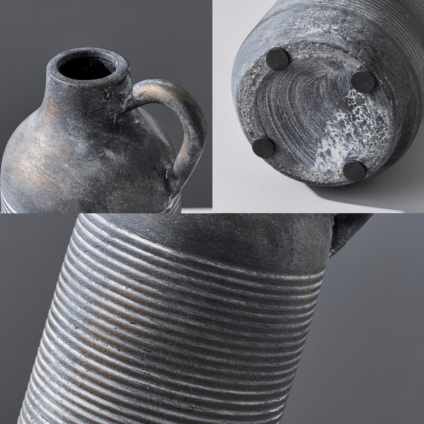 Ceramic Rustic Vase / Black Bronze- 9.64