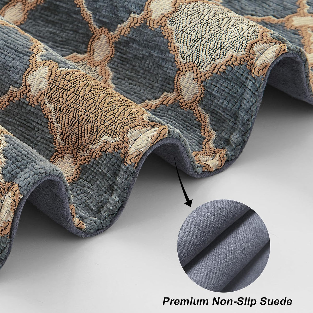 Loom and Mill Chenille Table Runner 108 inches Long, Blue-Grey+Khaki+Beige | Chic Checkered Pattern Jacquard Table