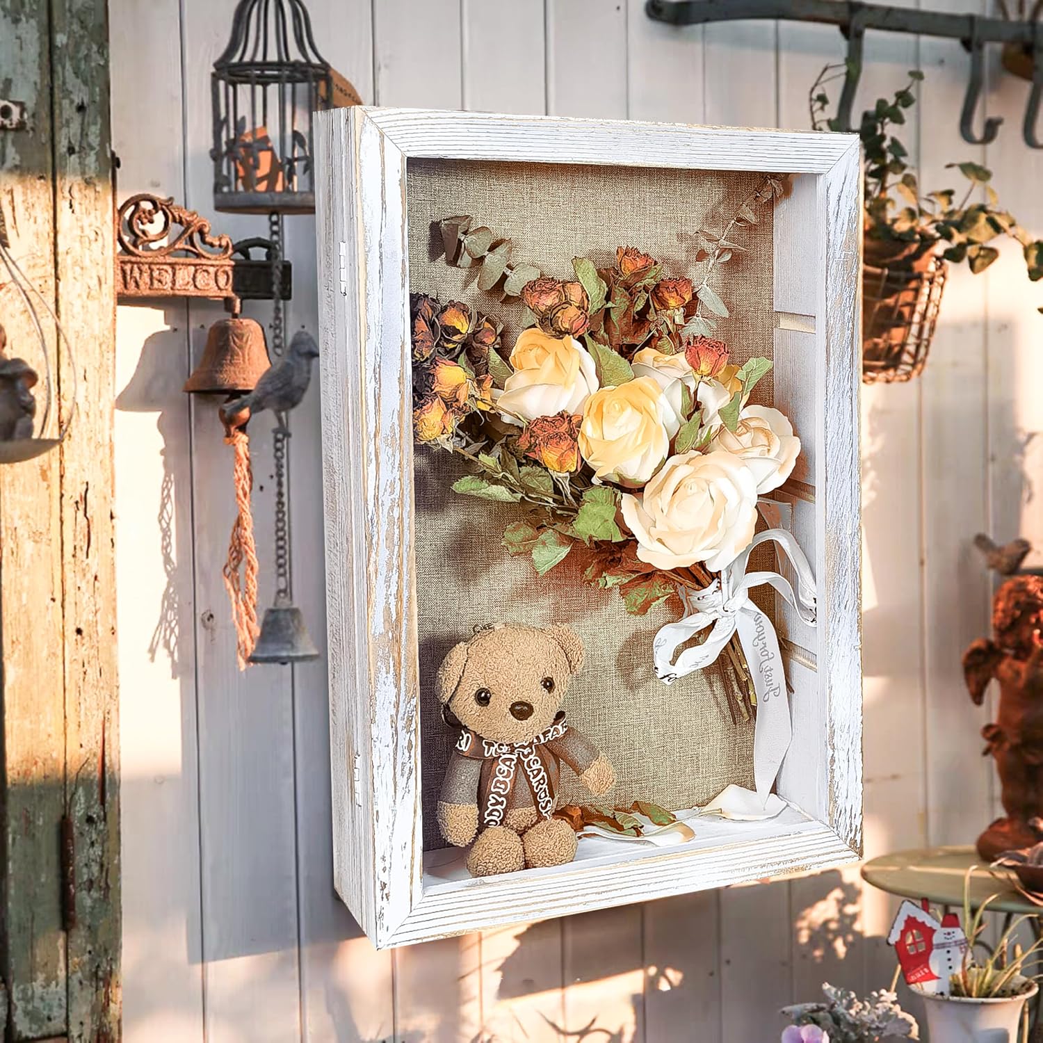 White 11x16 Large Shadow Box Frame Deep Shadow Box with Shelves Memorial Shadow Box Display Case with Linen Back for