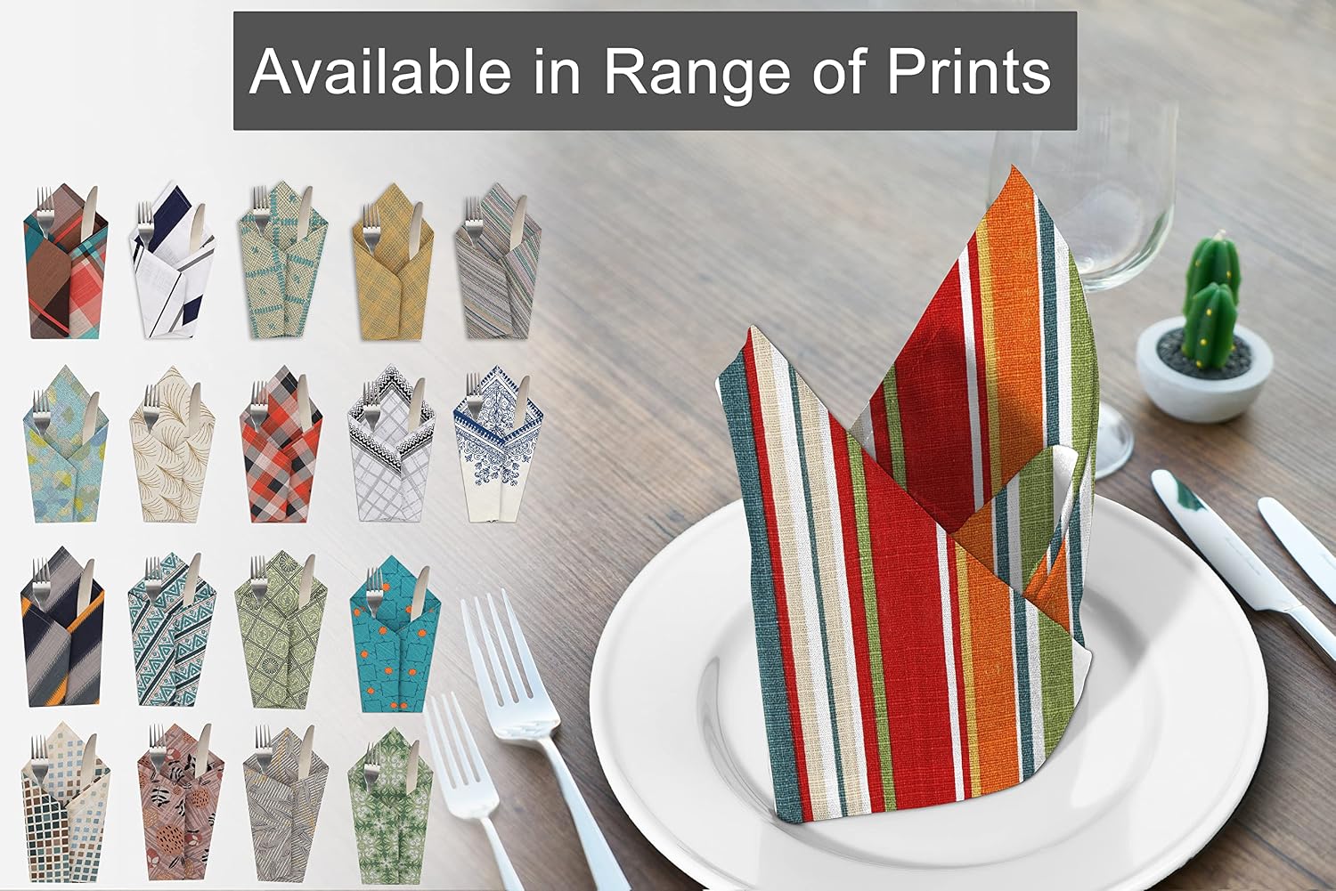 Ruvanti Cloth Napkins Set of 6, 100% Cotton 18”x18” - Multi Stripes | Washable, Soft, Durable & Absorbent Everyday