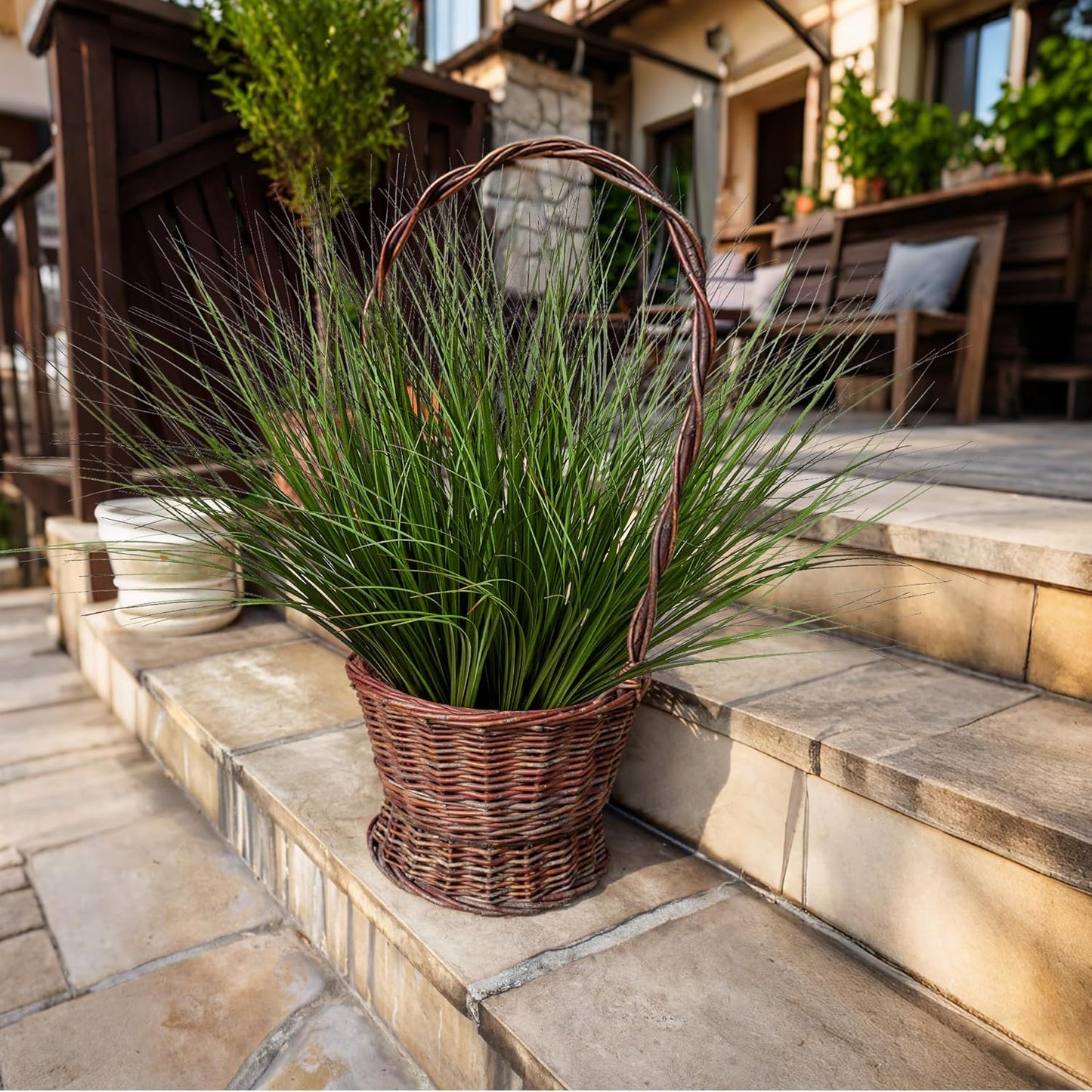 17.3" Fake Plants Artificial Wheat Grass Greenery Plastic Plants Fake Grass / Short / Set of 8