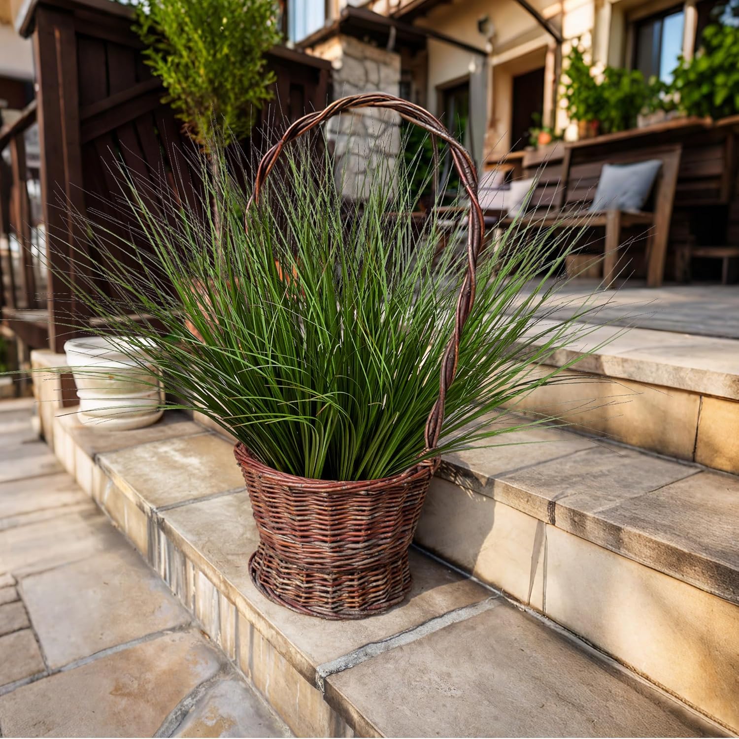 17.3" Fake Plants Artificial Wheat Grass Greenery Plastic Plants Fake Grass / Short / Set of 8