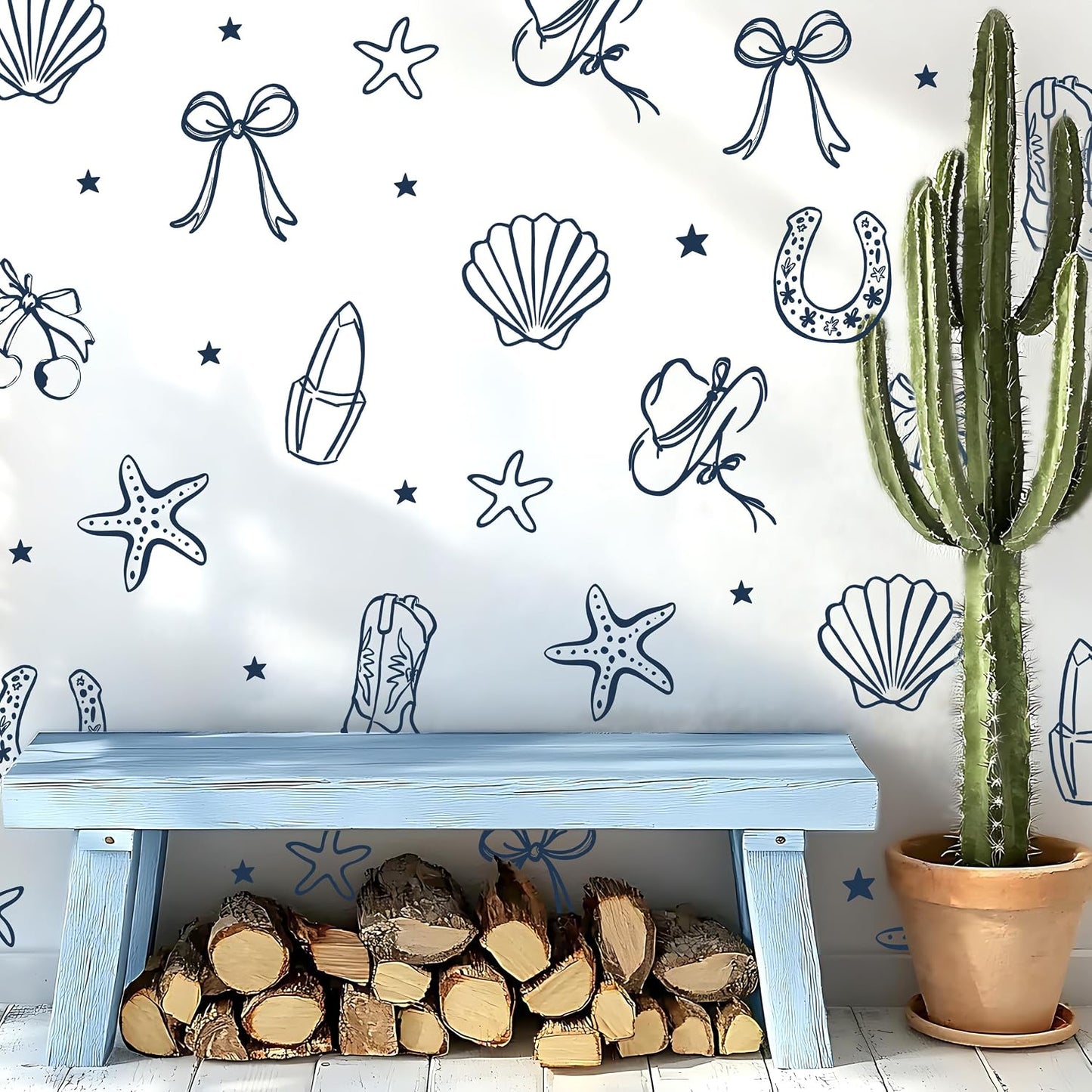 Seaside Cowgirl Wall Decals / Dark Blue Cowgirl Bow Wall Decals