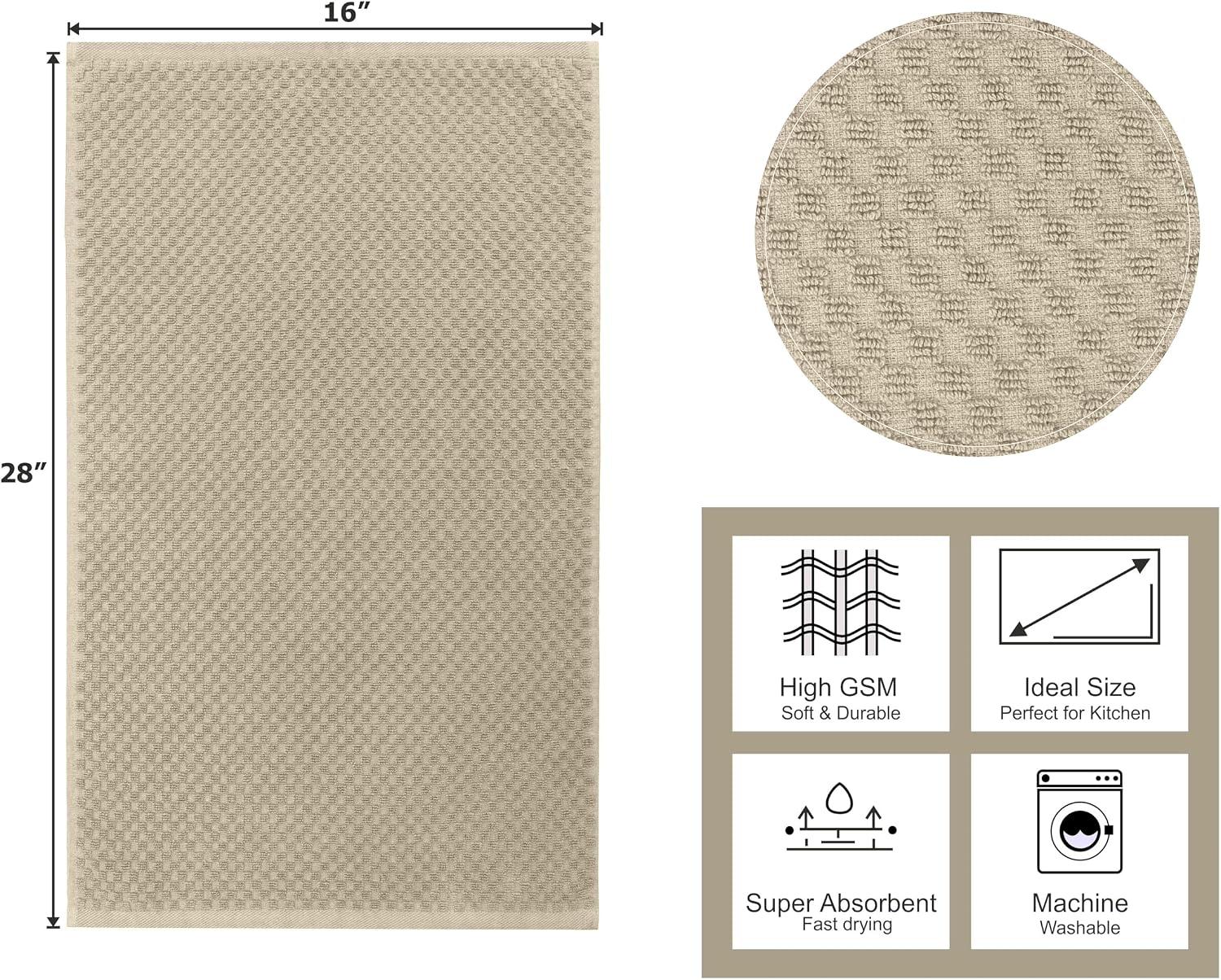 COTTON CRAFT Amazing Kitchen Towels - 8 Pack 100% Cotton Waffle Terry Towel | Beige - 16x28 inch Euro Café Waffle Weave